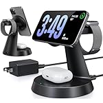 3 in 1 Wireless Charging Station for Apple Mag-Safe 15W Fast Charger Stand for Multiple Apple Devices Magnetic Charger for iPhone 16 Pro Max/16 Pro/16/15/14/13/12, AirPods, iWatch Series(Black)