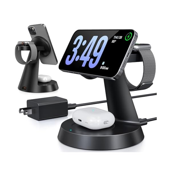 3 in 1 Wireless Charging Station for Apple Mag-Safe 15W Fast Charger Stand for Multiple Apple Devices Magnetic Charger for iPhone 16 Pro Max/16 Pro/16/15/14/13/12, AirPods, iWatch Series(Black)
