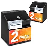 LINSIRON Suggestion Box with Slot and Lock,2 Pack Metal Wall Mounted Ballot and 50 Free Suggestion Cards,Donation Boxes for Fundraising with 2 Keys 8.4 x 5.8 x 7.0 inch,Black