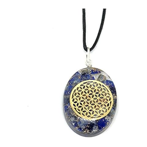 BellaMira Rose Gold Silver Flower of Life Amethyst Orgone Sacred Geometry Spiritual Pendant Necklace Jewellery for Women Girls in Elegant Gift Box (Lapis Lazuli - Orgonite) Cover