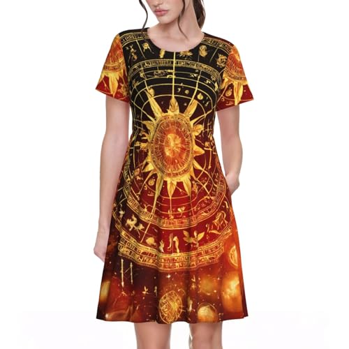 Robe d'été décontractée à imprimé engrenages bronze pour le week-end