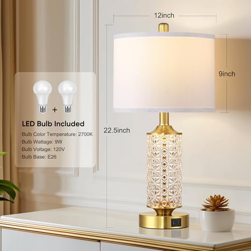 QiMH Gold Glass Table Lamps Set of 2, Nightstand Lamps for Living Room — view 2
