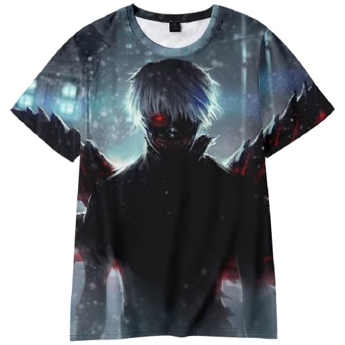 Jilijia Anime Tokyo Ghoul T-shirt imprimé 3D Kaneki Ken T-shirt haut à manches courtes pour l'été Unisexe