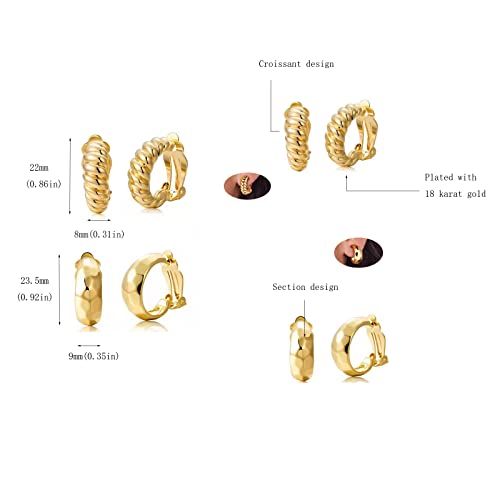Clip on Earrings Women, 14K Gold Hoop Clip-On Earrings for Women, Hypoallergenic Non Pierced Croissant Earrings2