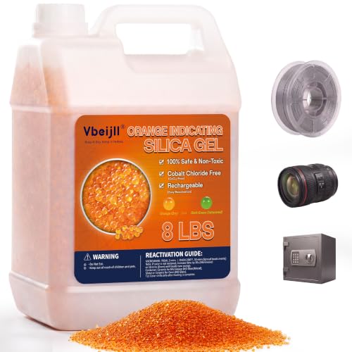 Image of (8 LBS) Orange Indicating Silica Gel Desiccant Beads | Cobalt Chloride-Free, Non-Toxic, Reusable, 3-5mm silica beads for 3D Printer Filament, Camera, Gun Safe, Electronics, Jewelry