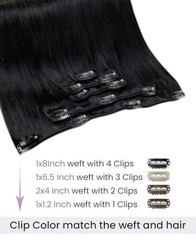 Image of LaaVoo Clip In Hair Extensions Real Human Hair, 5pcs 80g, Double Weft | Clip On Extensions Human Hair, Adds Subtle Length, Blends Neatly With Deep Jet Black 12inch Natural Hair