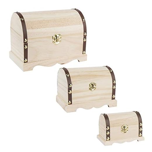 Ideen mit Herz Cofre del tesoro de madera con cierre de metal, varios tamaños, 3 unidades