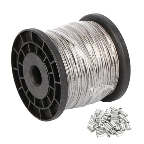RULPQDVP 304 Stainless Steel PVC Coated Wire Cable 50 Meters, Steel Wire Rope with Aluminum Crimp Sleeve for Plant Sheds, Gardens,Diameter 1.5mm