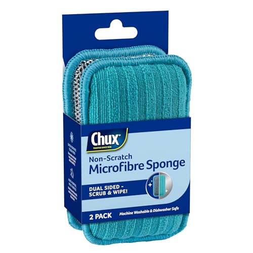 Chux Non-Scratch Microfibre Scrub Sponge – Dual-Sided, Safe for Nonstick & Delicate Surfaces, 2 pack