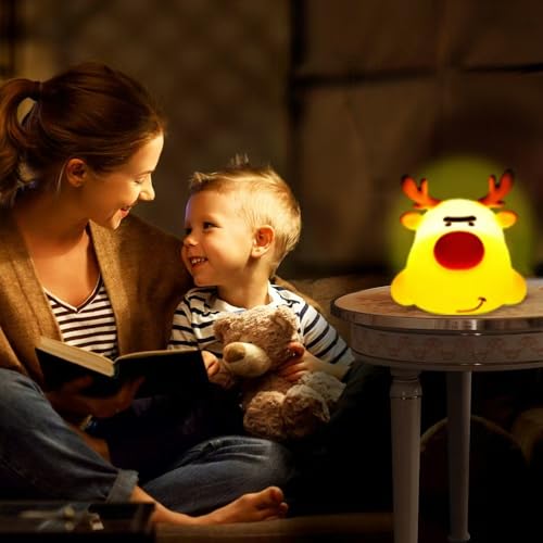 Eco-Friendly Reindeer Night Light - Energy Efficient LED Desk Lamp, Rechargerable Dimmable Nursery Soft Touch Bedside Baby Squishy Night Light, Portable Nightlight for Adults/Kids - Image 5
