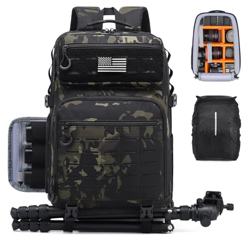 HAMBOLY Mochila profissional para câmera, bolsa grande à prova d'água para fotografia DSLR/SLR/câmera sem espelho com suporte de tripé/compartimento para laptop de 15,6 polegadas/capa de chuva