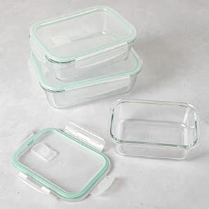 Martha Stewart Seavey 6 Piece 514 oz 355 oz 216 oz Square Storage Borosilicate Glass Container Set wPP Snap Martha Blue Lids