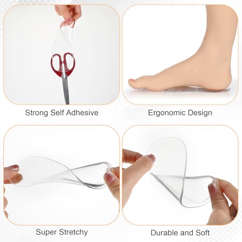 Image of 2 Pairs Arch Support Shoe Inserts Plantar Fasciitis Relief Self-Adhesive Arch Pads Heel Cushion Flats Heel Pain Gel Arch Insoles for Men and Women