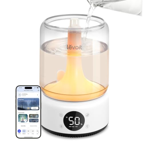 Image of LEVOIT Smart Humidifier for Bedroom, 4.2L Top Fill Cool Mist for Large Room, Dishwasher Safe /Easy Clean, 21dB /42H Runtime, for Baby /Plants, APP /Voice Control, Light /Music Scene Mode, NeoClassic 450S