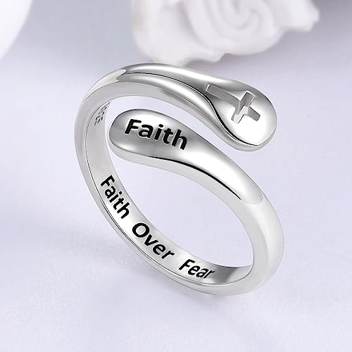 Bolelis 925 Sterling Silver Cross Ring For Women - Christian Inspirational Encouragement Vintage Victorian Spoon Jewelry,Statement Wrap Finger Open Adjustable Thumb Ring Gift For Teen Girls #TOP1