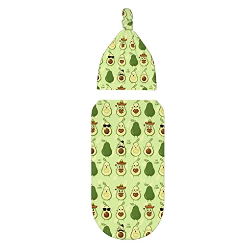 Image of Cute Avocado Newborn Swaddle Blanket with Hat Sets Newborn Receiving Blanket for Boy Girl Swaddle Sack Shower Infant Gift