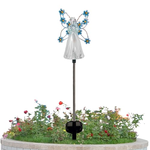 Generico Luci d'angelo solare | Angelo solare da giardino con 7 LED e decorazioni con di fiori - Angelo luci per cimitero, passerella, sentiero, regalo di simpatia
