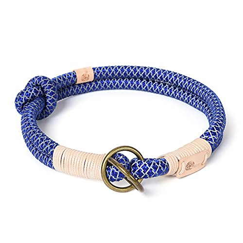 Mile High Life | Dog Training Collar | Nylon Rope Slip Collars | Reflective Brained | With Slidable Stop Kont | For Small Medium Dogs (Blue,S-14) #TOP30