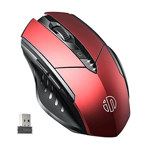 INPHIC Wireless Mouse, [Upgraded: Battery Level Visible] Large Ergonomic Rechargeable 2.4G Optical PC Laptop Cordless Mice with USB Nano Receiver, Red
