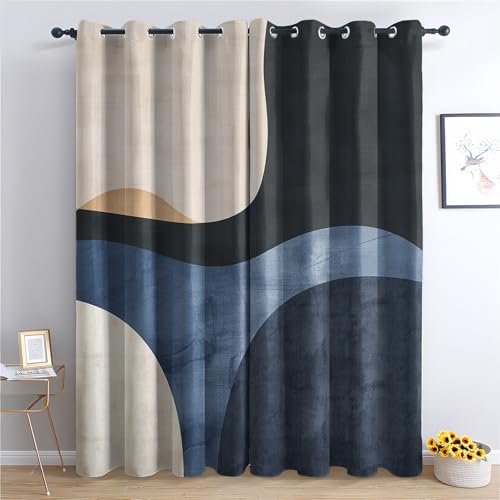 Boho Modern Abstract Wave Blackout Curtains for Bedroom Living Room