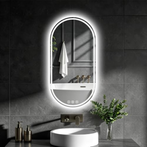 XRAMFY Badspiegel mit Beleuchtung LED 80×40CM Anti-Beschlag Badezimmer Wandspiegel Badezimmerspiegel IP65 Wassergeschützt – Ansicht 1