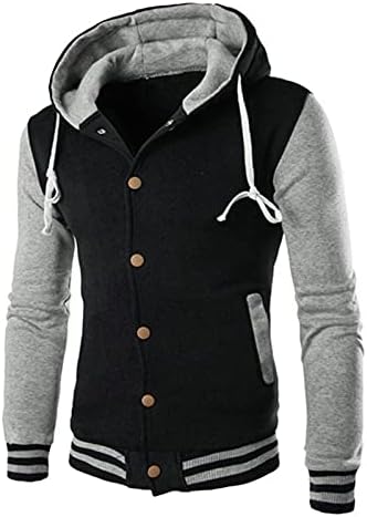 UOFOCO Varsity Jacket Men Winter Slim Fit Color Block Snap On Long Sleeve Hooded Coat Outwear Wine Winter Slim Hoodie Warm Hooded Men Coat Jacket Outwear Sweater