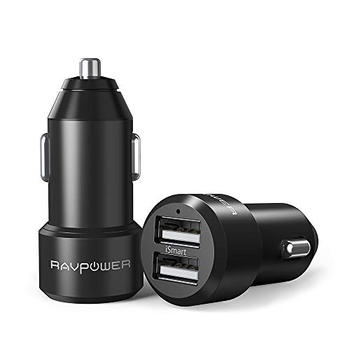 RAVPower Car Chargers [2 Pack] 24W 4.8A Metal Dual USB Car Adapter with iSmart 2.0, Compatible iPhone 11 Pro Max XS Max XR X 8 7 Plus, Ipad Pro Air Mini, Galaxy S9 S8 S7 Edge Note, Nexus and More