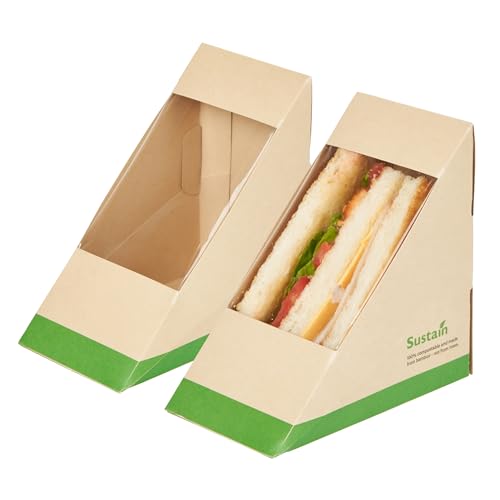 Restaurantware Sandwich Containers 25 Count Medium Leak-Resistant Disposable Take Out Box Paper with PLA Lining and Window, Kraft Brown Food Boxes For Sandwiches To-Go Packaging