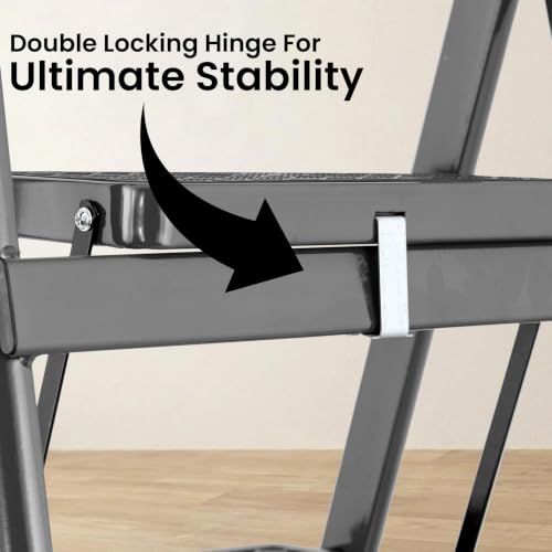 Image of Casa Copenhagen Grey 5 Step Ladder for Home Use with Built-in Tool Tray | Heavy Duty D Shape Rods | Ultra Large Platform | Wide Rubber Feet | 150Kg Capacity Foldable Ladder - 7 Years Warranty