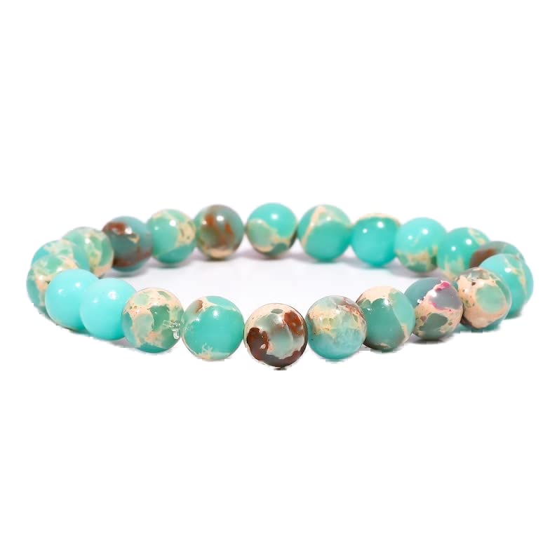Bracelet turquoise de cuivre verte 8mm perles rondes homme femme stretch