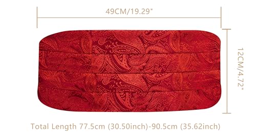 Image of YOHOWA Men Cummerbund Bow Tie Set Silk Paisley Formal Pre-Tied Bowtie Pocket Square Cufflinks Wedding Party Prom