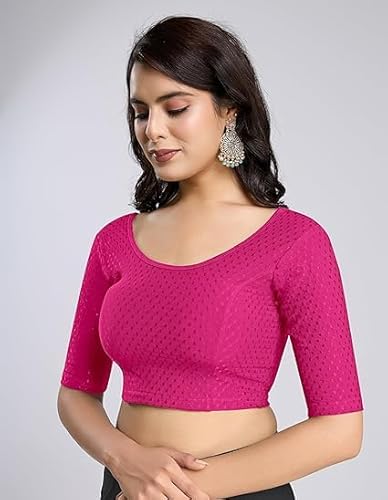 بلوزة دوبي للنساء من اكسسورايز كينجدوم مصنوعة من القطن الخالص والايلاستين قابلة للتمدد وقبة دائرية واكمام بطول الكوع (زهري، 32-36)