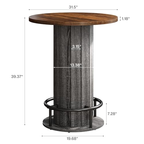 Image of Tribesigns Round Dining Table, 39.4 inch H Small Circle Kitchen Table with Wood Strip Base and Footrest, for Small Spaces, Dining Room, Kitchen, Bar, Brown & Gray (Only Table)