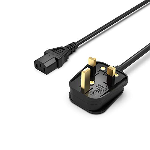 Superer 1.2M UK Power Cable BS1363 to IEC C13 3 Pin Power Cord Short Kettle Lead Compatible with LG Dell Panasonic TVs & Monitors PC Computer