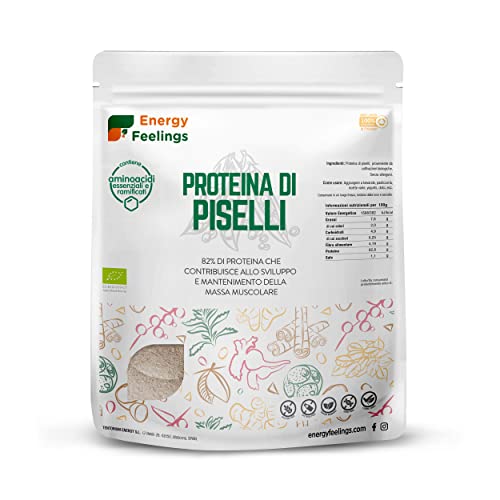 F Energy Feelings Proteine di Piselli in Polvere BIO 1 Kg / 82% Proteine Vegetali / Proteine Vegane Massa Muscolare e Dimagrire / Senza Zuccheri Aggiunti, Lattosio né Glutine