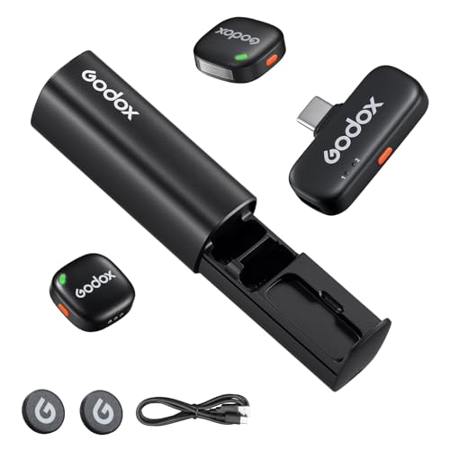 Image of GODOX C01 KIT2 Wireless Microphone, 48kHz /24-bit Professional Lavalier Mic 60W Fast Charging Mini Microphones 7g Ultralight,54H,Noise Reduction,200M Low Latency (2TX+1RX+USB-C+Charging Case)