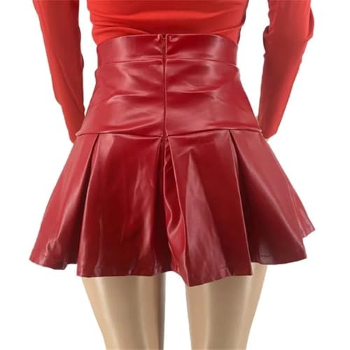 Mini jupe plissée en cuir synthétique taille haute pour affiner la taille