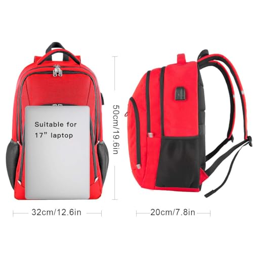 Image of Della Gao Laptop Backpack for Men, 17.3inch Large Business Travel Backpack with USB Charging Port, Water Resistant Computer Bag for Men /Women (Red)