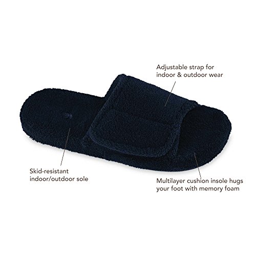 Acorn Men's Spa Slide Slippers With Adjustable Strap And Soft Terry Lining , Black, Size 12-13 #TOP6