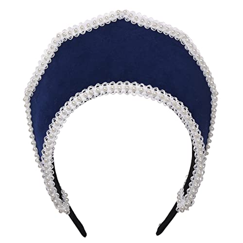 Renaissance Elizabethan Tudor Queen Royal Coronet Hooded Hat for Women Anne Boleyn Headband Victorian Headpiece (Dark Blue)