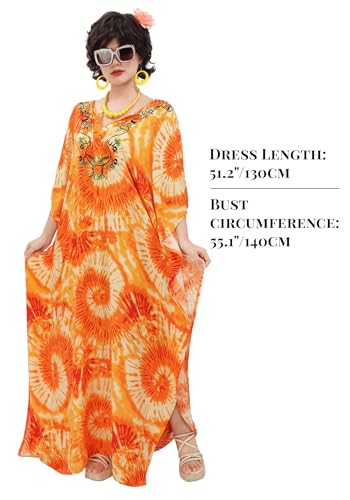 PROCOS Kaftan Dresses for Women Cover-Up Maxi Beach Floral Printed Dress with Necklace Earrings Eyeglasses Halloween Costume4