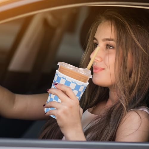 Image of Reusable Insulated Neoprene Iced Coffee Cup Sleeve, Durable Drink Sleeve for Cold Beverages, Beverage Holder for Iced Coffee (Blue Grid)