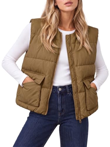 Fisoew Womens Cropped Puffer Vest Zip Up Sleeveless Outerwear with Pockets - image 1