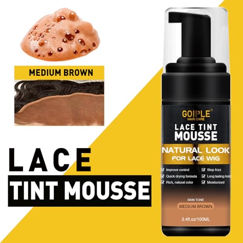Lace Tint Hair Mousse for Women's Wigs, Toupees, and Hairpieces - 3.4 fl oz Natural Finishing Color Foam Tint With Hair Wax Stick (Medium Brown)