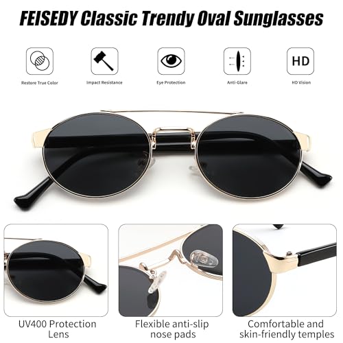 FEISEDY Classic Trendy Oval Sunglasses Women Men Cute Small Shade Metal Frame Sunnies B02644