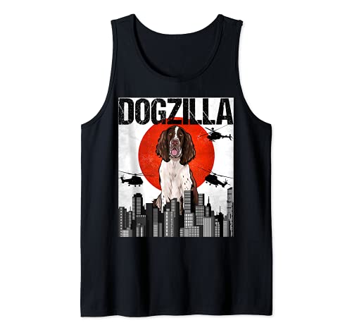Funny Vintage Japanese Dogzilla English Springer Spaniel Tank Top, Black