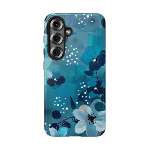Coque rigide fleurie Samsung S25 turquoise à pois brillante antichoc