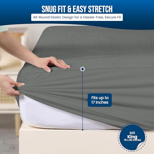 Utopia Bedding Waterproof Mattress Protector King Size, Premium Terry Mattress Cover 200 GSM, Breathable, Fitted Style with Stretchable Pockets (Gray)