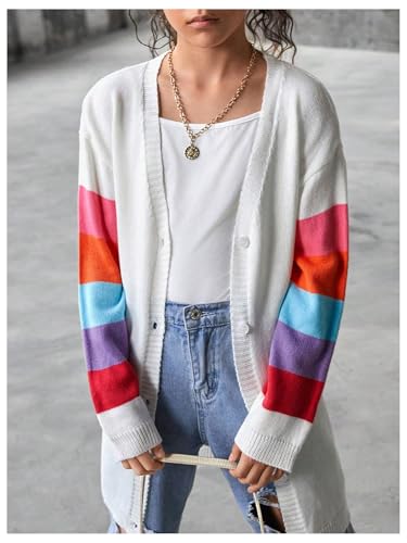 MakeMeChic Girl's V Neck Long Sleeve Cardigan Sweater Button Down Long Knitted Outerwear4