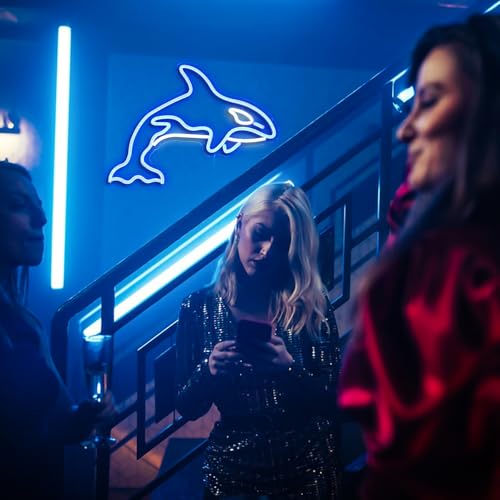 Image of killer whale Neon Sign, Whale Bedroom Wall Decor With Usb Powered Ocean Killer Dimmable Lights Led Sign For Game Room Office Bar Pub Club Man Cave Decoration（16.5 X 12.6 In）